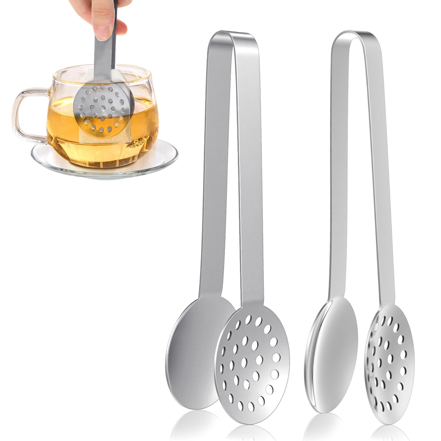 2 Pcs Stainless Steel Round Tea Bag Squeezer, Holder Strainer Clip Spoon Tea Bag Holder Tongs for Safe Mess Free Brewing
