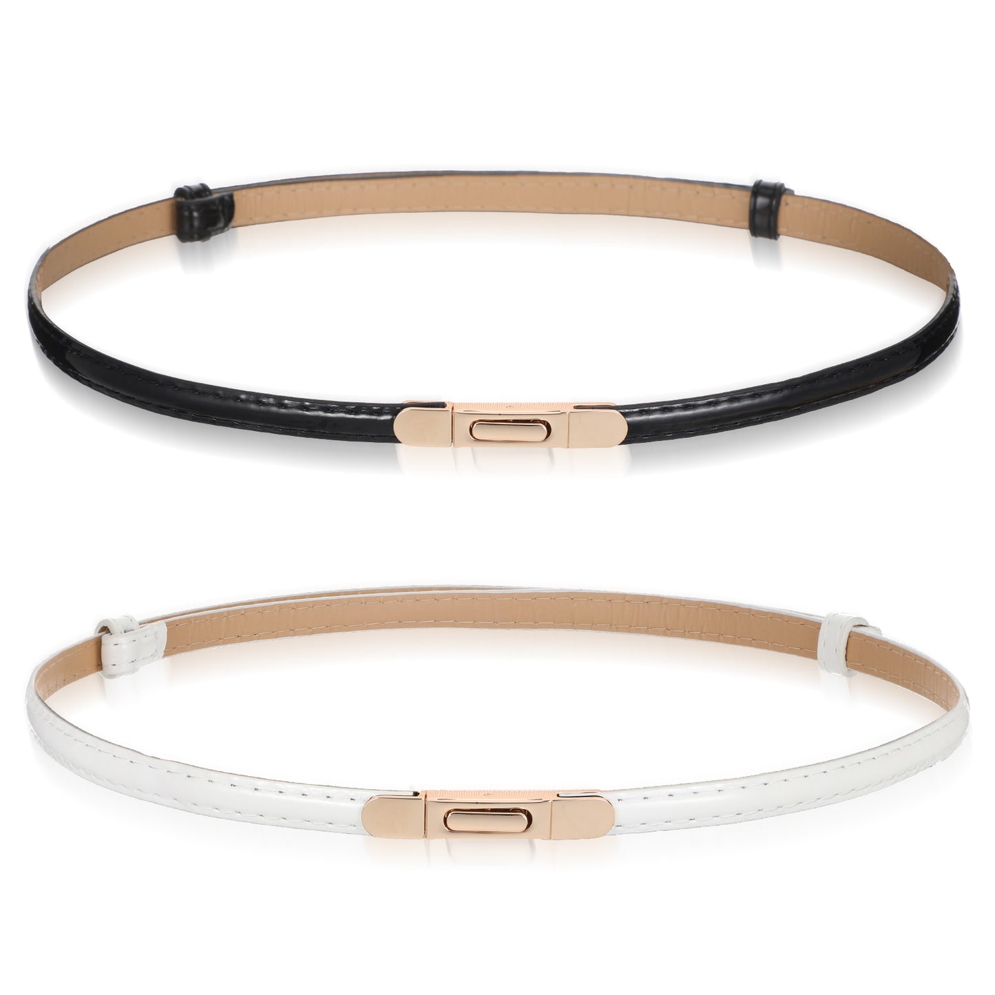 Mabor 2-Pack Women's Skinny Belts - Adjustable Thin Belts with Gold Buckle for Dresses & Jeans