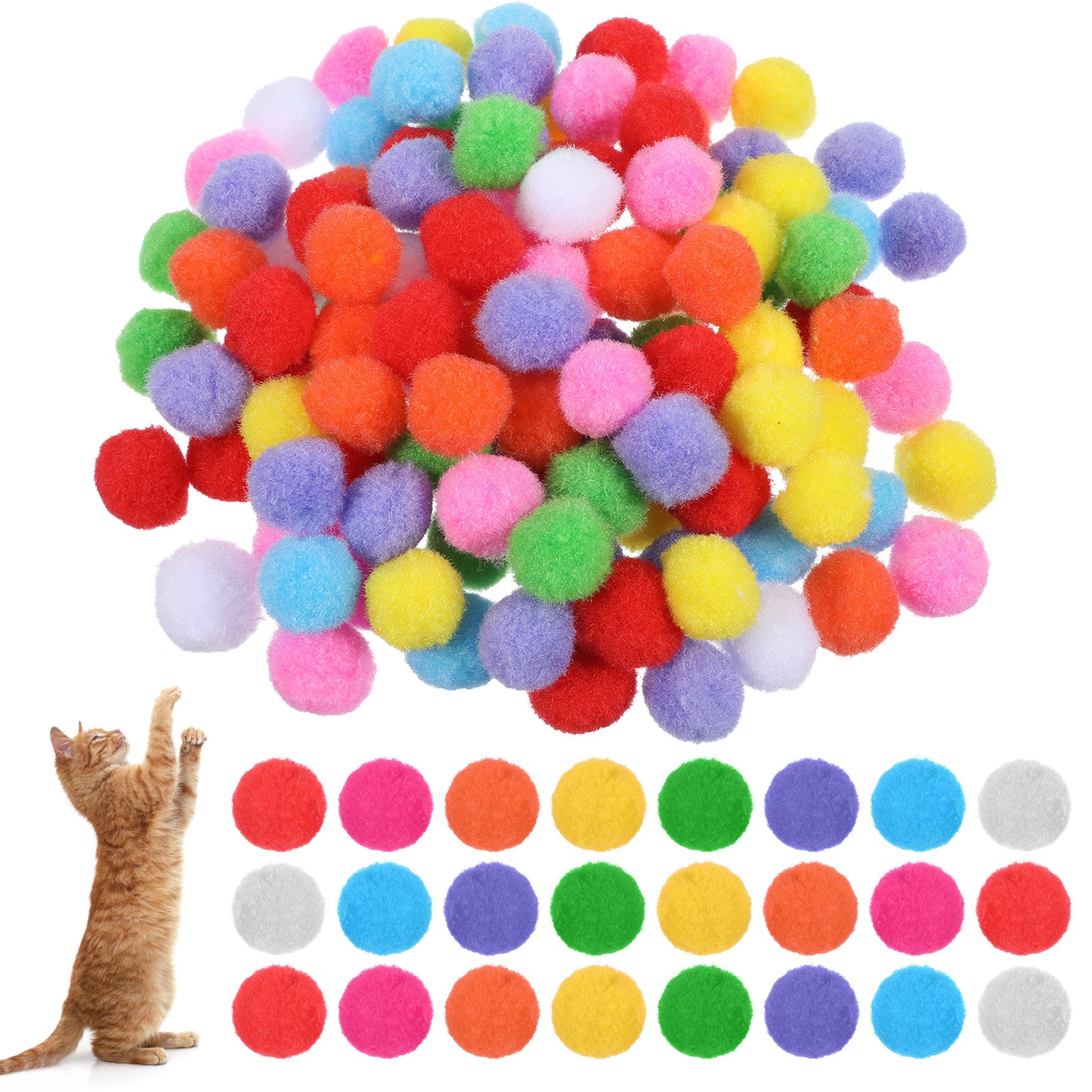 Ouligay 100PCS Cat Toy Balls Soft Plush Cats Ball Colorful Cat Pom Pom Balls Color Pompoms for Crafting Fuzzy Kitty Ball Cats Exercise Toys Fuzzy Kitten Interactive Playing Quiet Toy for Kitten Pet