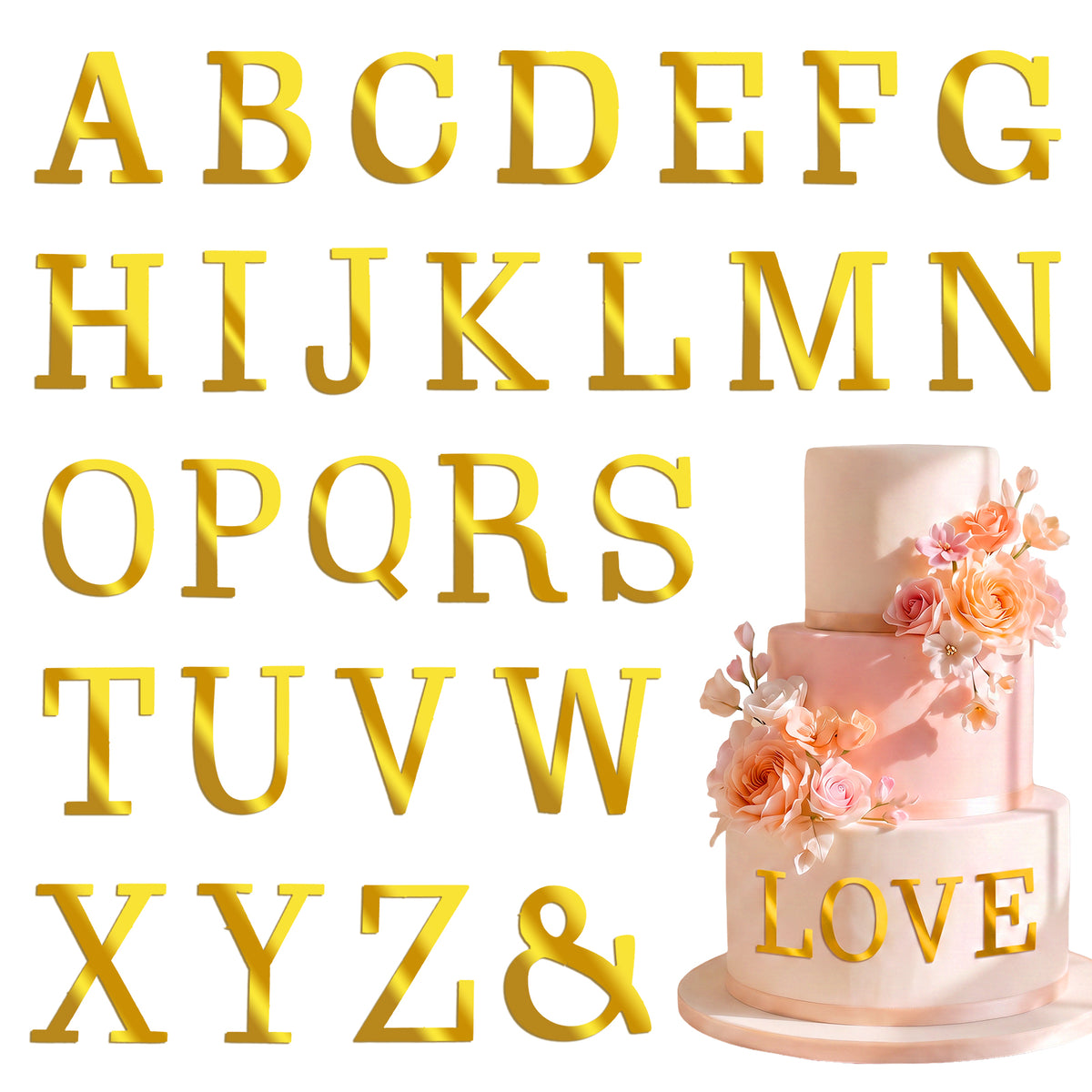 RAHHLIZS 27Pcs Gold Acrylic Cake Topper Acrylic Letters for Cake