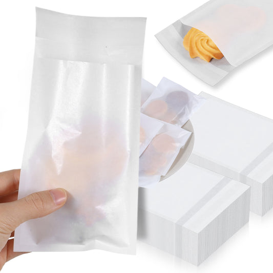 100 Pcs Wax Paper Sandwich Bags Glassine Bags Cookie Bags Cookie Sleeves White Paper Lunch Bags Pastry Bags Small Flat Glassine Waxed Paper Cookie Semi Transparent For Bakery Candy Snacks French Fries