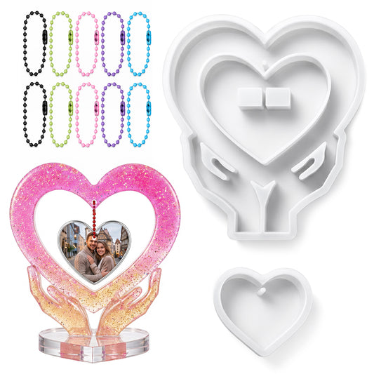 Ymapinc Resin Heart Mold, One Big and One Small Heart Molds Silicone with Ball Chain, Silicone Molds for Crafts, DIY Picture Frame Display, Art Crafts Table Home Decor Gift
