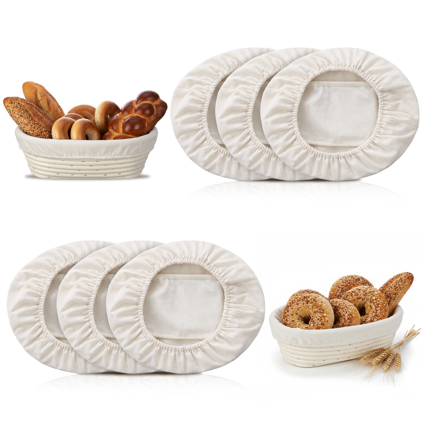 Nogeqi 6PCS Banneton Liners, Oval Sourdough Covers for Proofing, 10 Inches Bread Proofing Cover, Natural Rattan Banneton Covers for Bakery Home Baking Dough, Basket Not Included