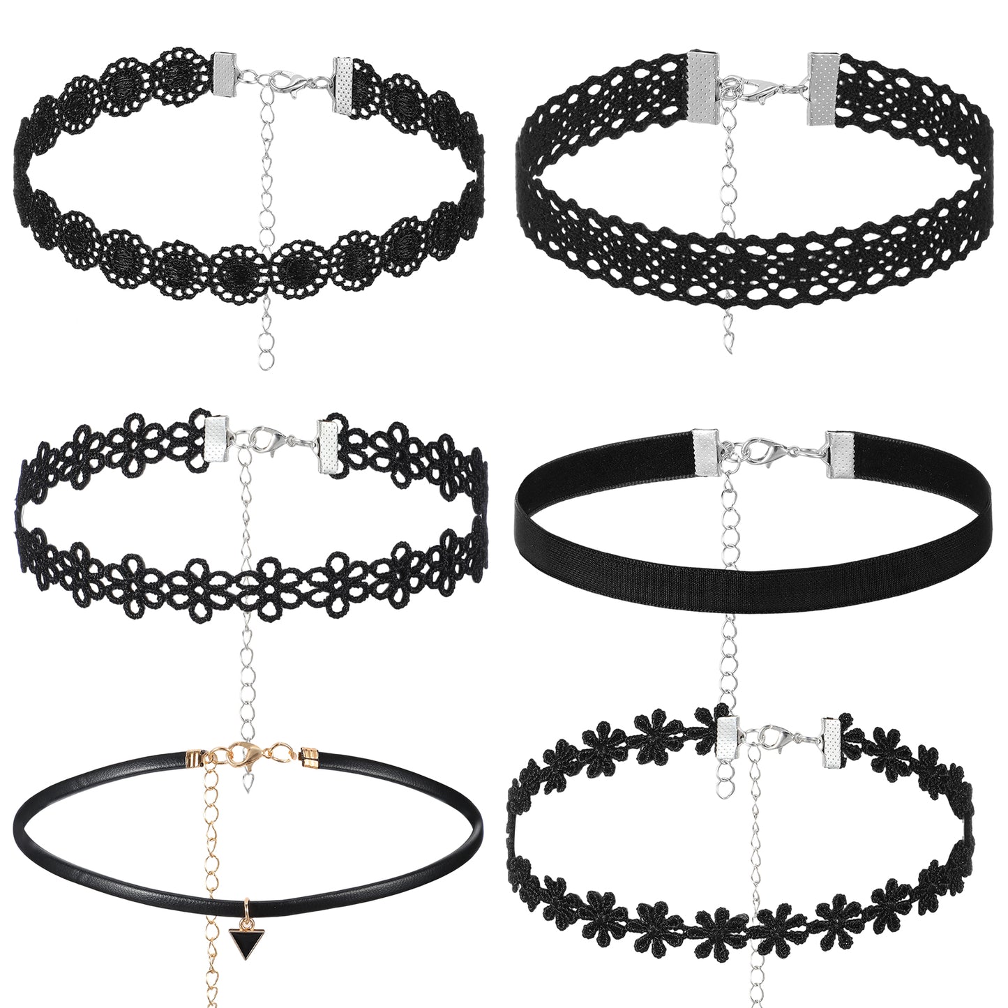 Ouligay 6 PCS Gothic Choker Necklace for Women, Black Choker Necklaces Adjustable Classic Gothic Chokers Accessories Lace Chokers 90s Outfits for Women Goth Jewelry Clothes Accessories
