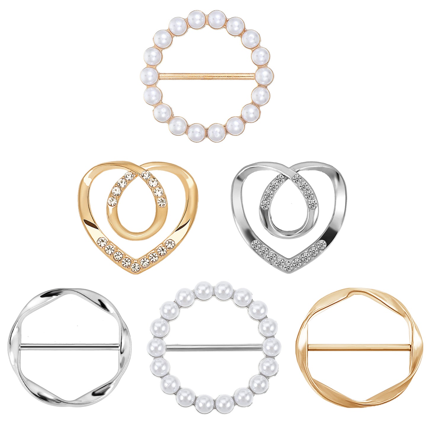 Xinjoduz 12 PCS Cute Scarf Ring and Slides for Scarves, Metal T Shirt Ties Clips for Women Clothing, Waist Cincher Clip Buckle for Womens Girls Clothing Accessories (Gold & Silver, 3 Different Sized)