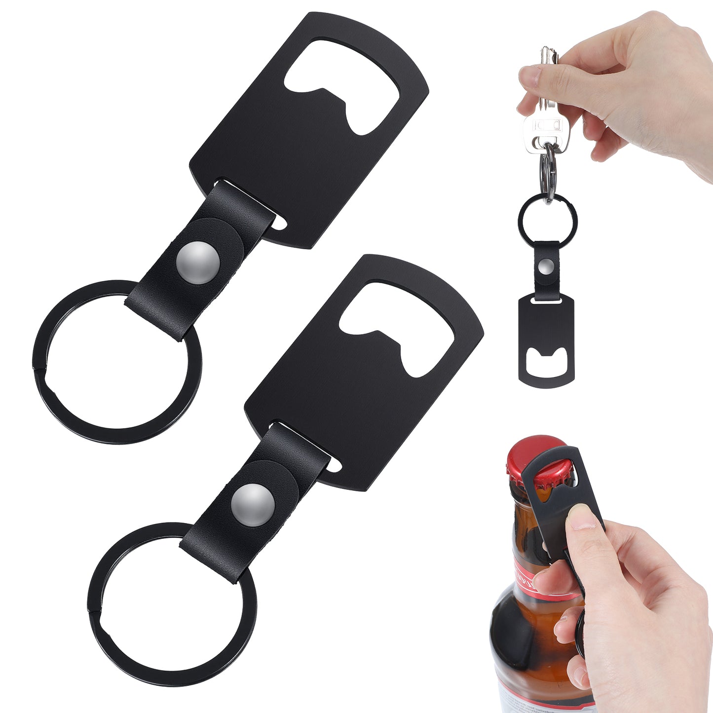 2 Pcs Bottle Opener Keychain Stainless Steel Flat Safe Bottles Openers Small Beer Bottle Opener Keychain for Bartender, Bar Keys for Bartender Metal Bottles Openers Portable Key Chain, Black