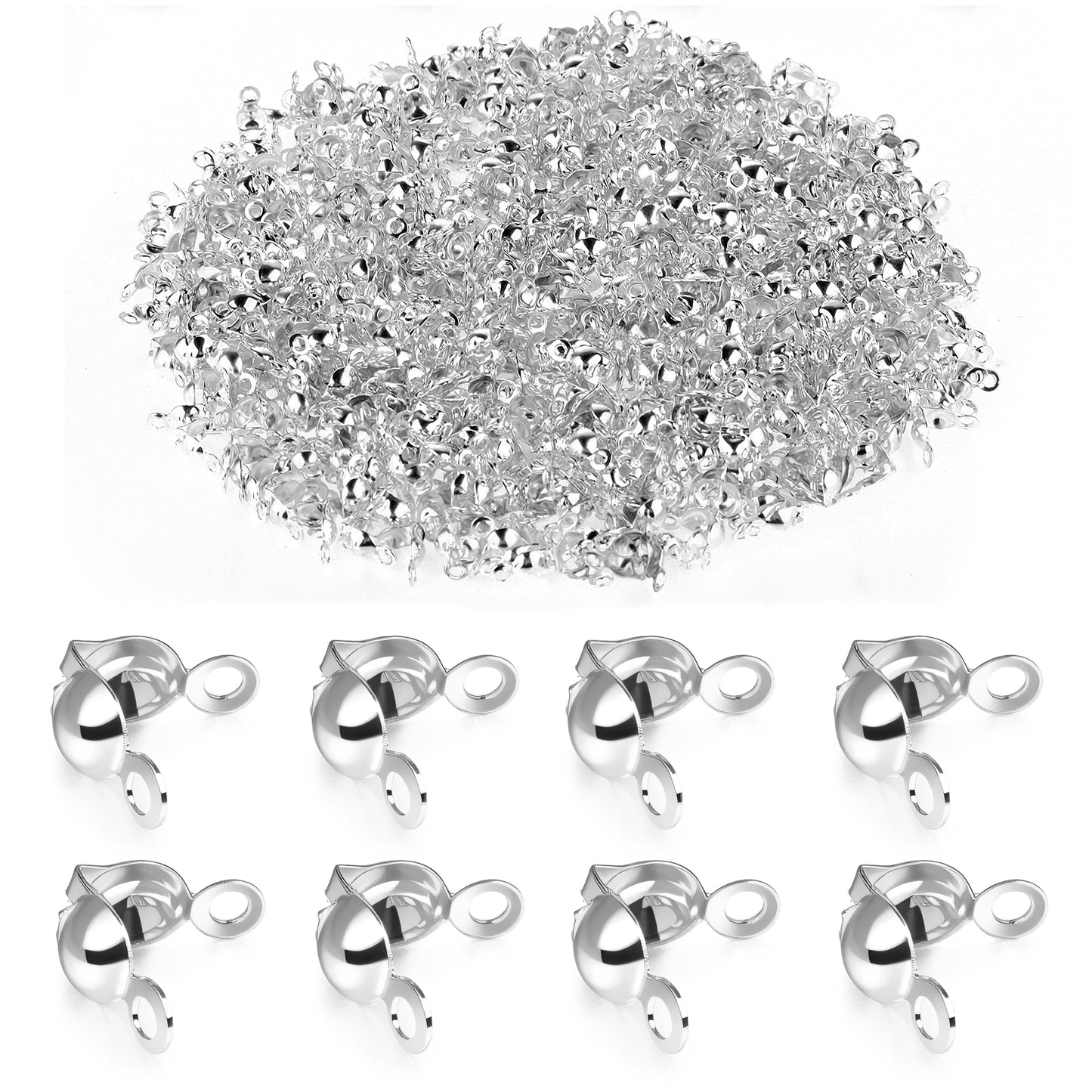 600 Pcs Crimp Covers for Jewelry Making Crimping Beads End Caps Knot Covers Clamshell Fold-Over Bead Cover for DIY Bracelets Necklaces Accessories Women Handicraft Lovers Gifts 0.31×0.15 Inch(Silver)