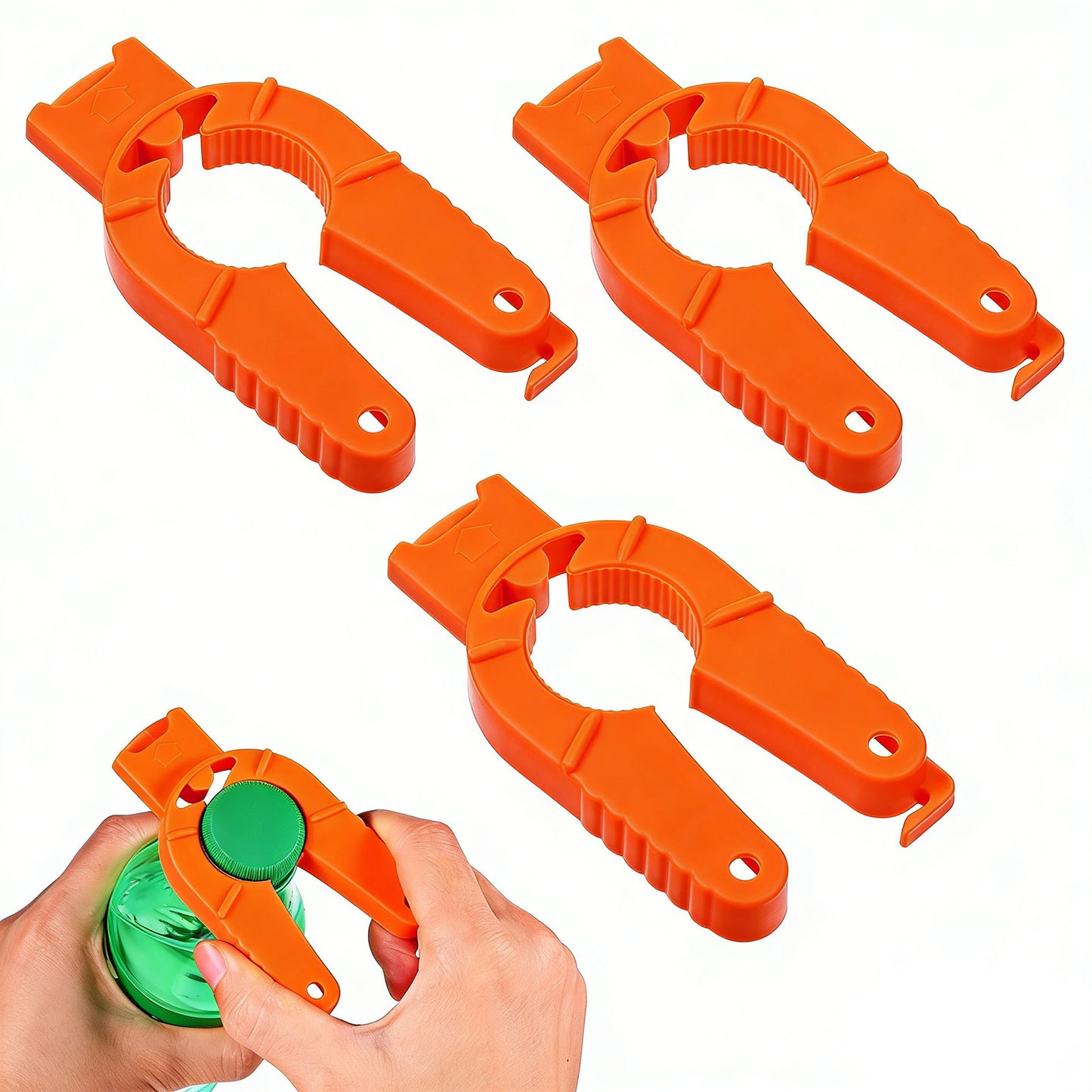 Ymapinc 3pcs Multi Function Bottle Openers, Plastic Water Bottle Openers for Seniors, Jar Opener, Bottles Cap Opener, Orange Easy Grip for Arthritic Hands, Elderly, Weak Hands