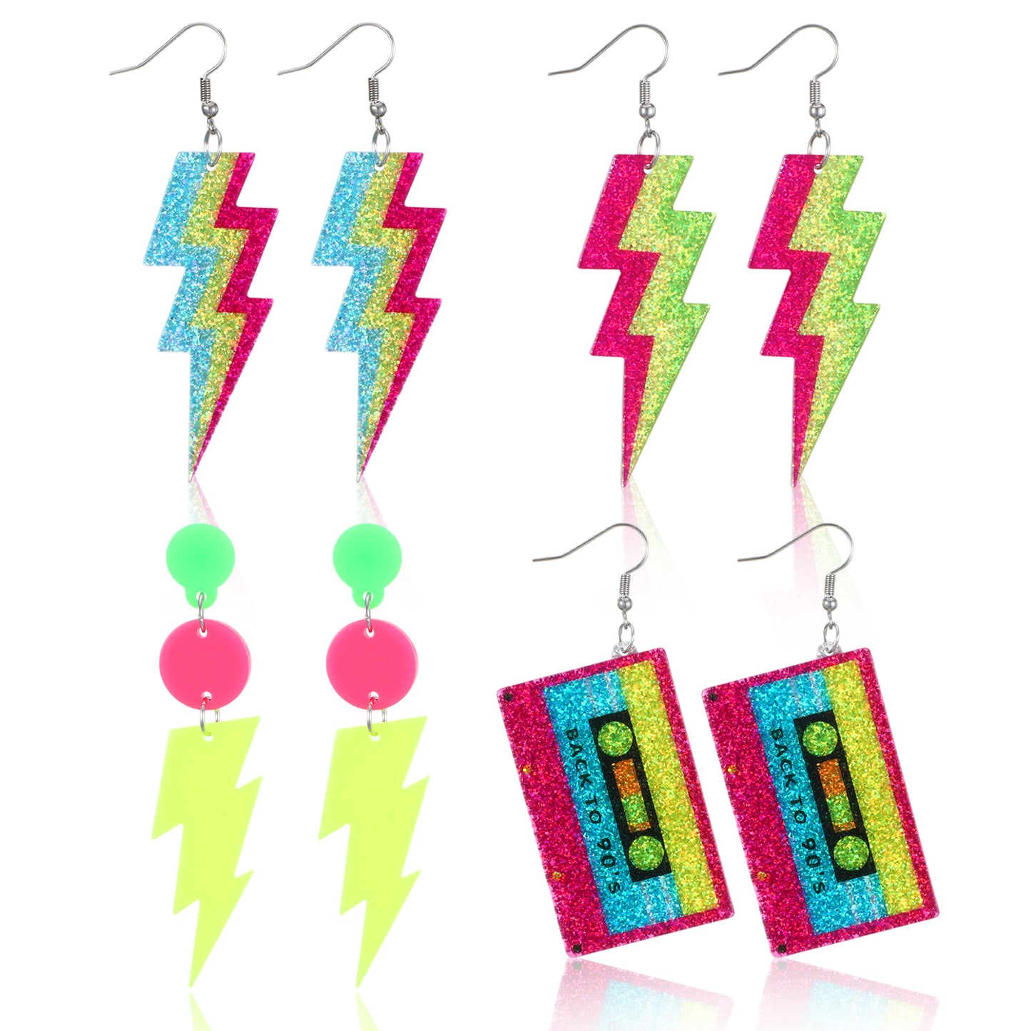 Ouligay 80s 90s Neon Earrings for Women Acrylic Lightning Bolt Earrings Neon Accessories for Women Retro Party Jewelry