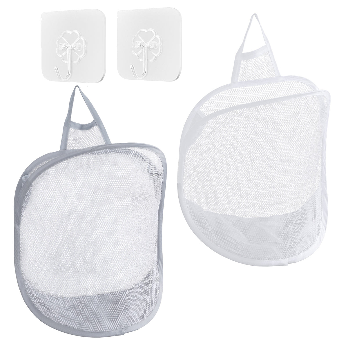 Chsoejuf 2PCS Small Hanging Laundry Hamper Bag Mesh Foldable with Hooks