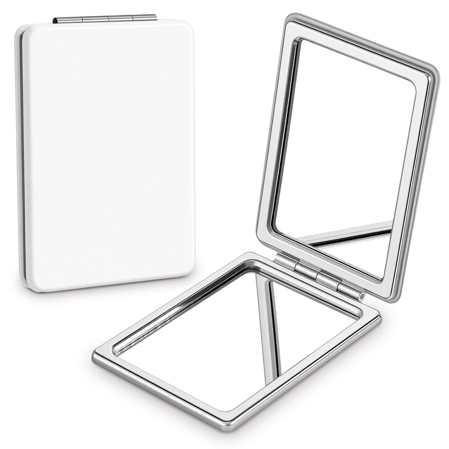 2PCS Portable Double-Sided Mirror with Leather Cover, Compact 1x/2x Makeup Mirror for Travel, Handbag, Pocket (White)