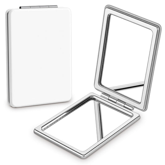 2PCS Portable Double-Sided Mirror with Leather Cover, Compact 1x/2x Makeup Mirror for Travel, Handbag, Pocket (White)