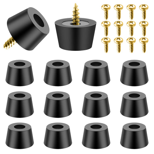 12 Pcs Cutting Board Feet, Round Rubber Feet with Stainless Screws, Non-Slip Soft Rubber Feets Bumpers Kit and Built-in Stainless Steel Washers for Furniture and Appliances, 0.8" W x 0.5" H