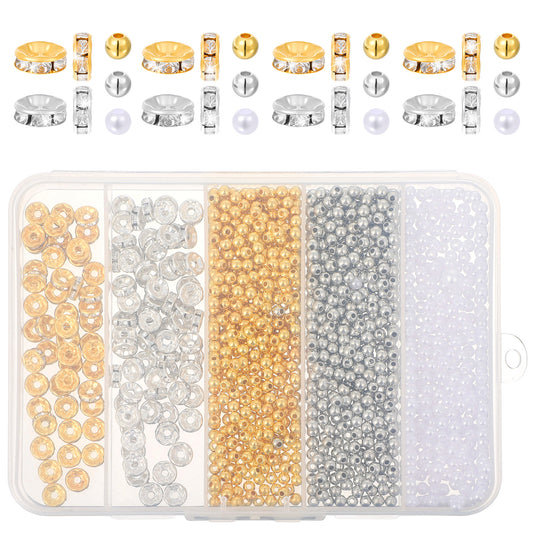 1100PCS Rondelle Spacer Beads for Jewelry Making, Jewelry Making Kit, 7.5mm/3.8mm Crystal Rhinestone Gold Sliver Rondelle Spacers Beads for Bracelets, Necklaces, Keychains Accessories