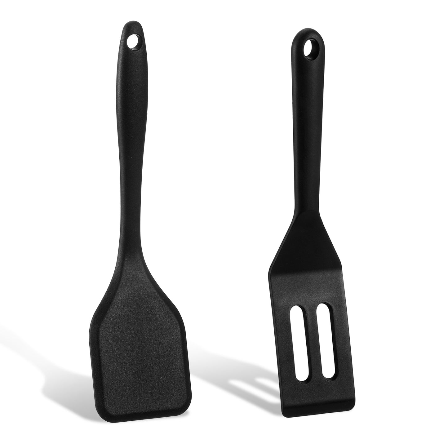 2Pcs Small Silicone Spatula Mini Spatula Silicone Heat Resistant Non Stick Serve Turner Thin Spatulas for Flip Non Stick Frying Pan Eggs Crepe Steak Pizza Kitchen Cooking Flipping Utensil (Black)