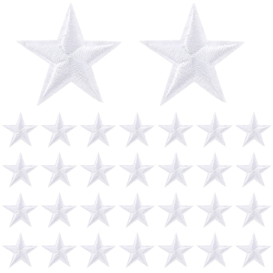 30 Pcs Star Iron On Patches Sew Embroidered Patches Appliques Embellishments for Clothing Jackets Backpack Hats Repairing Decorations Appliques Decoration Accessories Women 1.14 Inch White