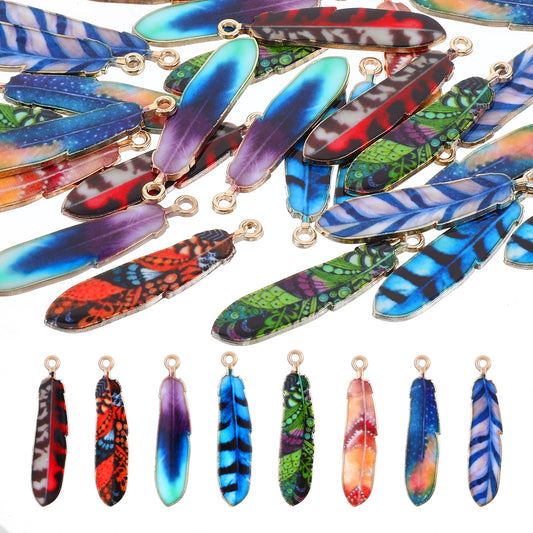 Ymapinc 32pcs Feather Charms for Jewelry Making?8colors Feathers for Crafting ?Native American Jewelry? Enamel Charm Style Alloy Pendants, Necklace & Earrings, DIY Dream Catcher Supplies