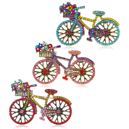 Ymapinc 3pcs Vintage Crystal Brooch Rhinestone Pins for Women, Retro Elegant Handmade Bicycle Brooch Pins for Crafts, Classic Wedding Jewelry Accessories Gift, Red Pink Blue