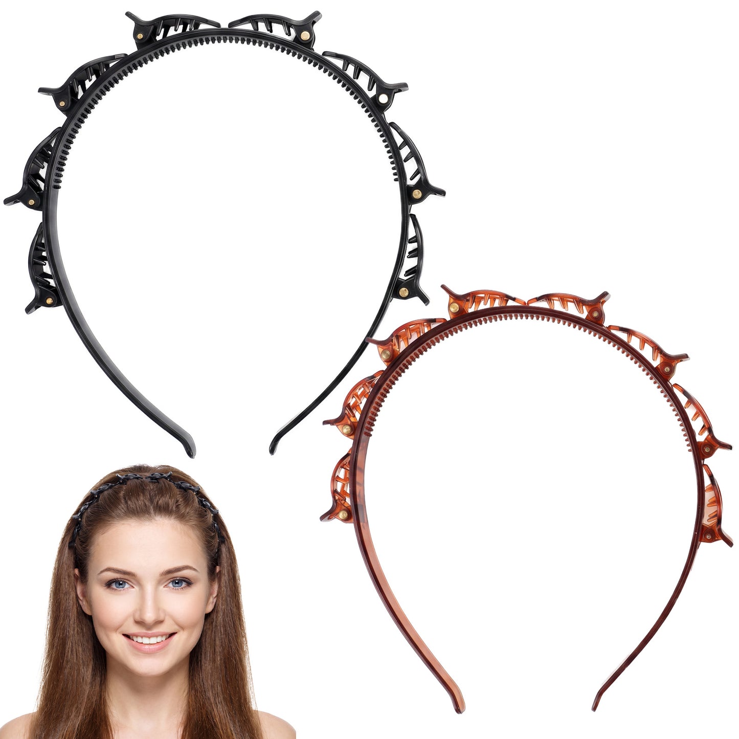 Sorcristy 2 Pcs Headband with Clips for Women, Double Layer Hair Clips