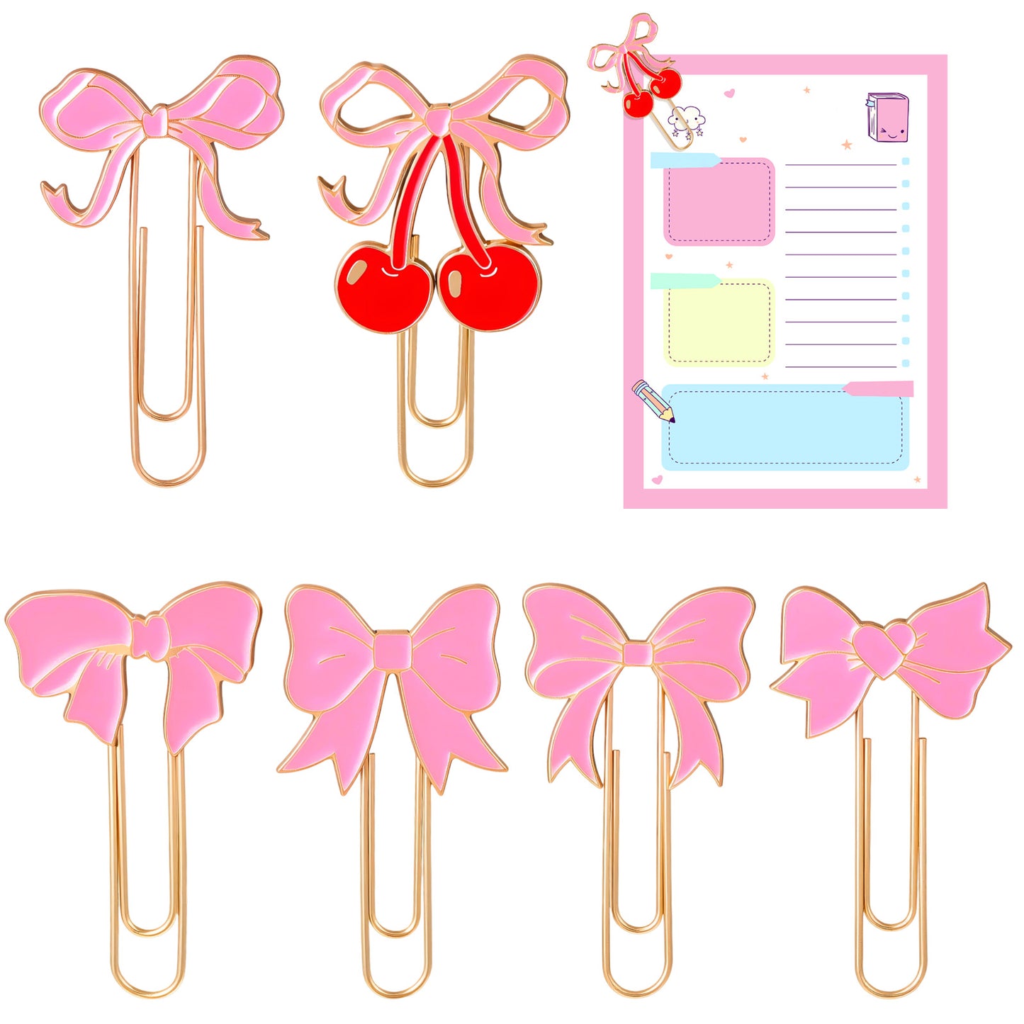 6 PCS Pink Bow Paper Clips, Large Cute Paper Clips Coquette Decorative Metal Paperclip Preppy Planner Bookmark for Teacher & Students Office Home School Supplies Gifts Wedding Decoration