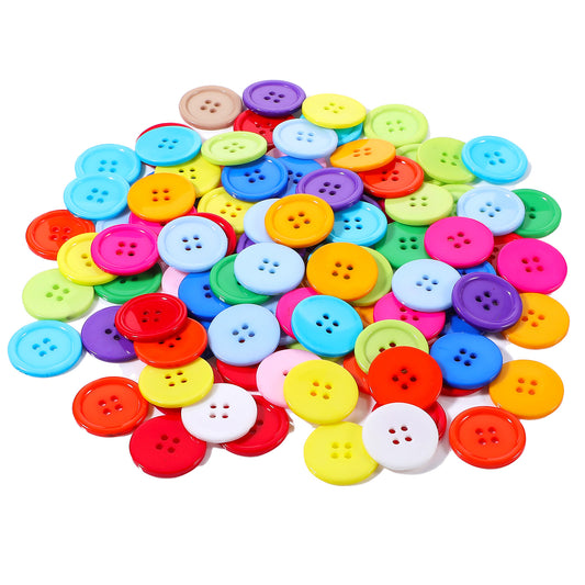 Xindojuz 100 PCS Colorful Buttons for Crafting, 1 Inch Assorted Colors Large Buttons for Clothes, Flatback Resin Round Button Bulk for Sewing Crafts DIY Art Painting Kits (4 Holes)