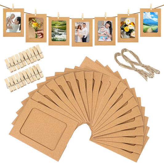20 Pcs Paper Picture Frames 4x6, Hanging Photo Display Banner with Clips for Party, Paper Frame Banner Picture String for Wall Decor, DIY Photo Holder for Party Wedding Home Office Decor