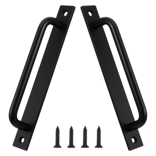 2 Pcs Barn Door Handle,Barn Door Handles Matte Black,Cabinet Handle Doors Pull Handle Zinc Alloy Doors Pulls with Plate,Heavy Duty Black Metal Pulls for Sliding, Garage, Shed, Gate, Closet