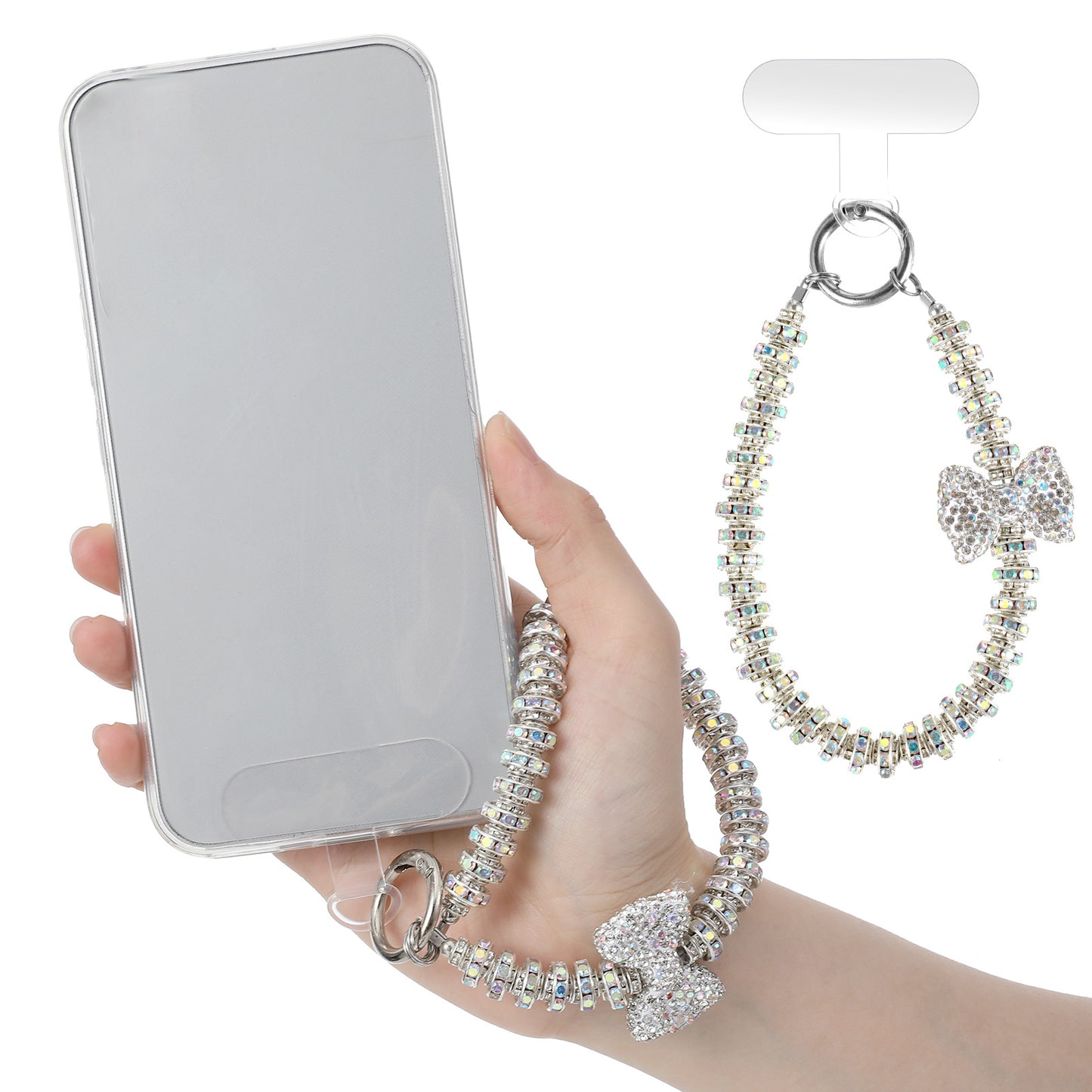 RAHHLIZS Rhinestone Phone Bracelet Strap Phone Wrist Strap Cute Crystal Bow Phones Charm Keychain Wristlet for Cellphone Camera Charm Accessories