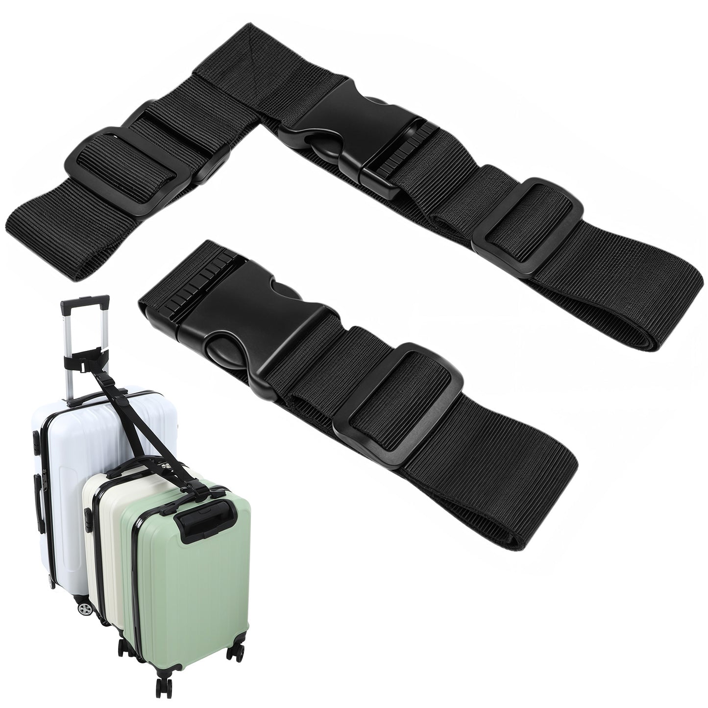 2 Pcs Luggage Straps for Suitcases Travel Accessories to Connect Two Suitcase Multifunctional Add a Bag Luggage Strap for Carry on Bags Adjustable Buckle Belt (Black)
