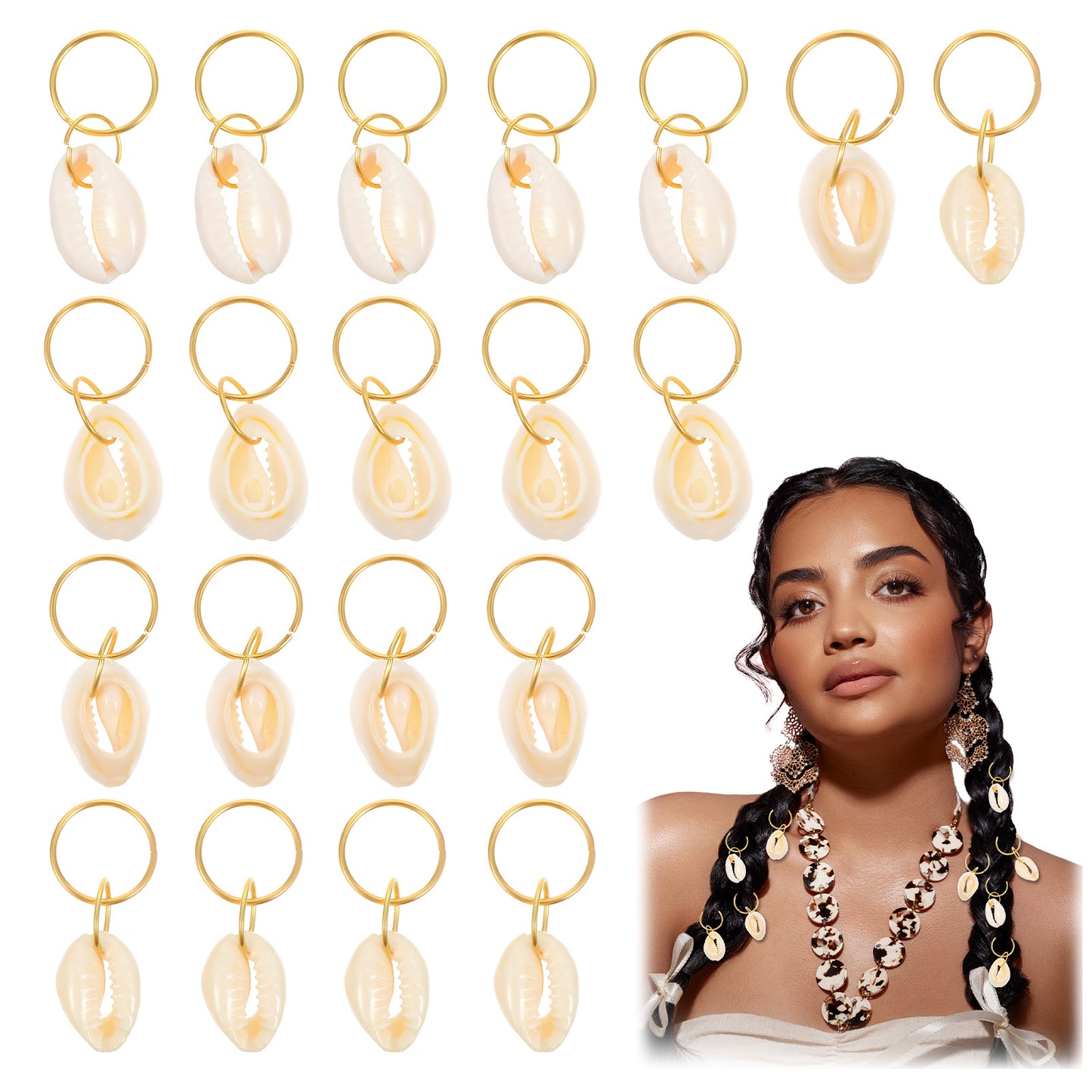 Mabor 20Pcs Shell Hair Clip Cuffs for Braids Gold Seashell Hair Jewelry for Braid Accessories Loc Jewelry Rings Clips Metal Dreadlock Braid Charms for Women Girls