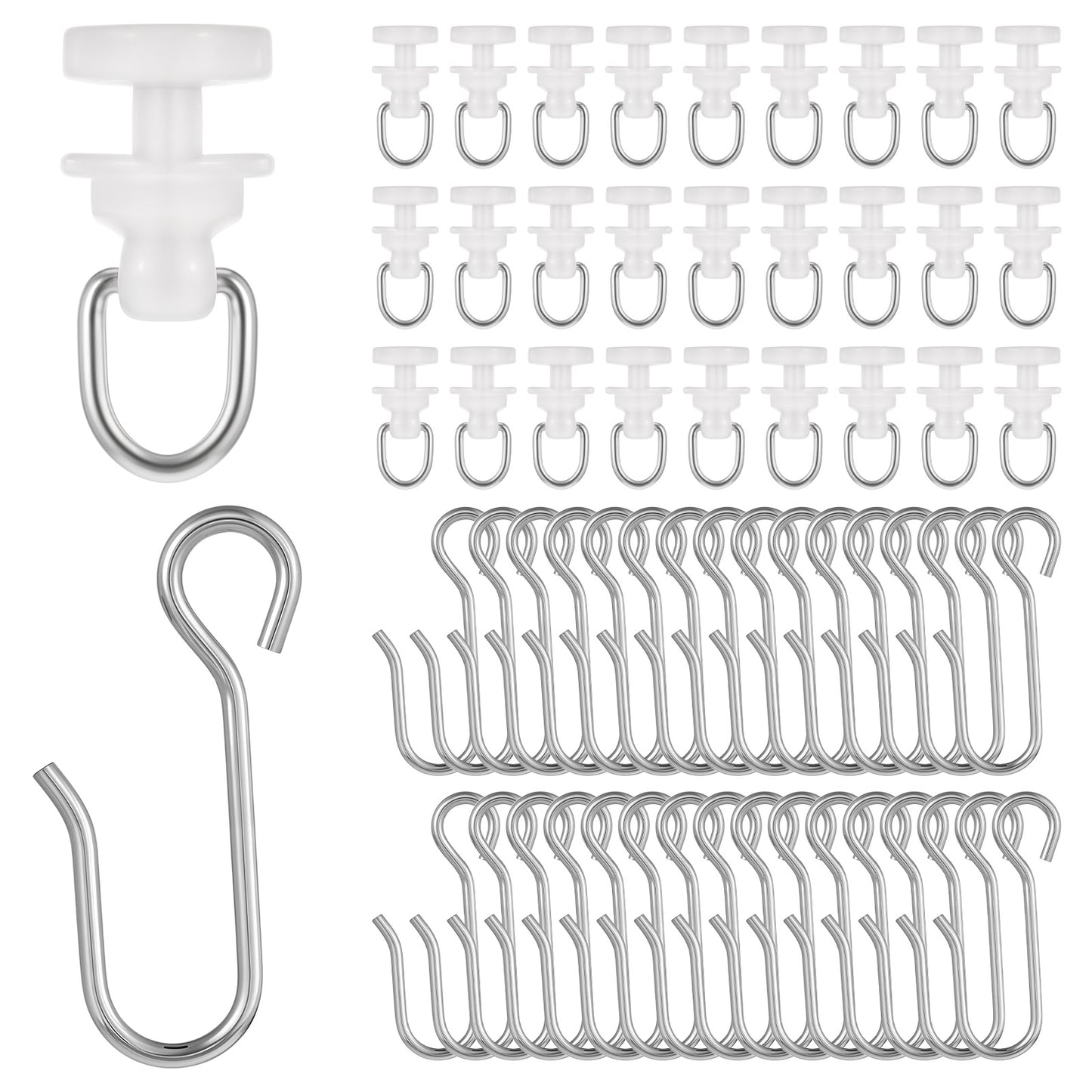 Nogeqi 50 Set S Shaped Curtain Track Hooks Stainless Steel and Rail Gliders for Bathroom Camper Shower Curtain Dorm Window