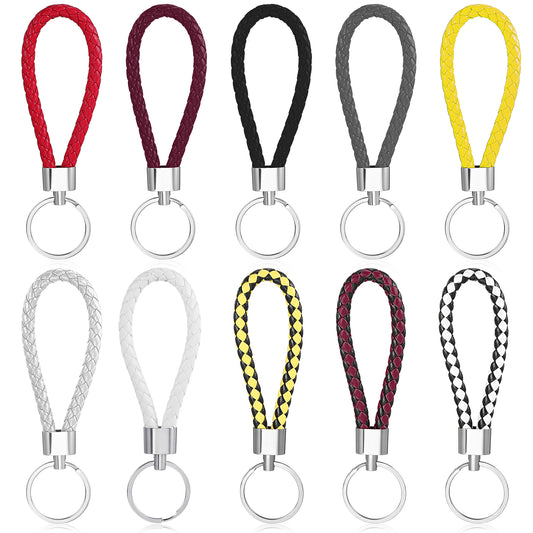10 PCS Braided Leather Keychain Handwoven Rope Strap Keychain Ring Woven Strap Keychains Lanyard Accessories 360 Degree Rotatable for Women Men Car Keys Bag Wallet Birthday Christmas (Multicolor)