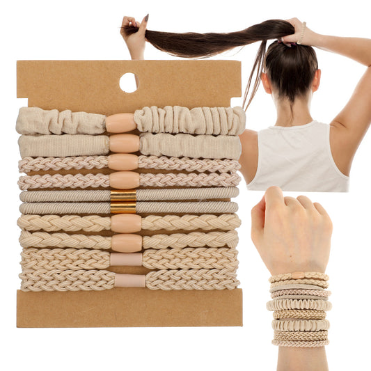 10 PCS Beige Hair Ties, Elastic Hair Bands for Ponytails, Bracelets Hair Ties for Thick or Thin Hair, Stretchy Bracelets for Girls and Women
