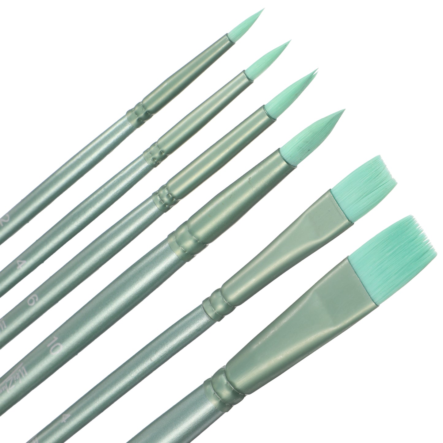 Acrylic Paint Brush Set, Mabor 6Pcs Watercolour Paint Brushes, Flat & Roun dNylon Detail Paint Brush for Acrylic Oil Watercolour Canvas Drawing Supplies, Green