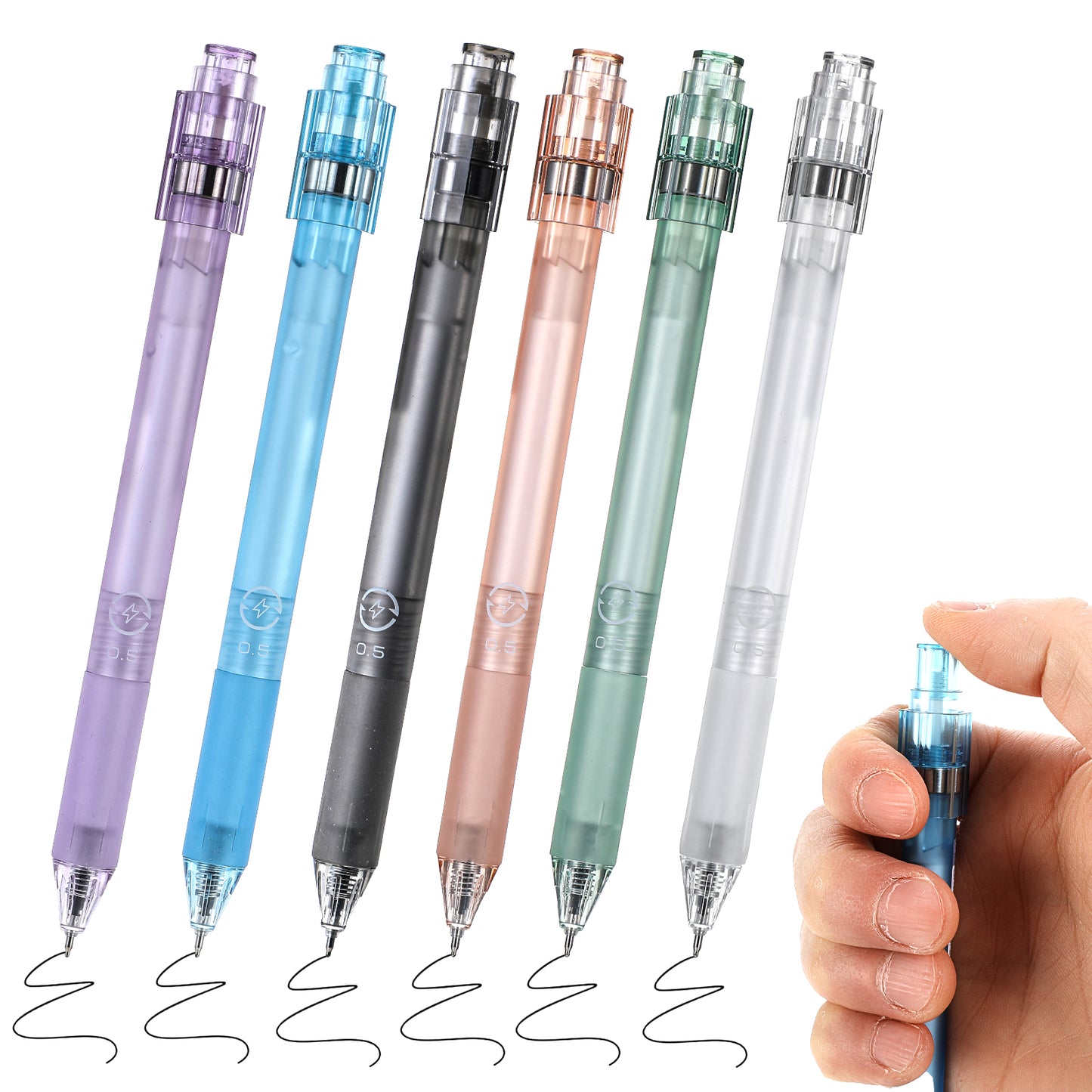 Mabor 6Pcs Fidget Spin Pen 0.5 mm Black Ink Quick Dry Retractable Gel Pens for Adults Journaling Office School Supplies Smooth Writing Stress Relief