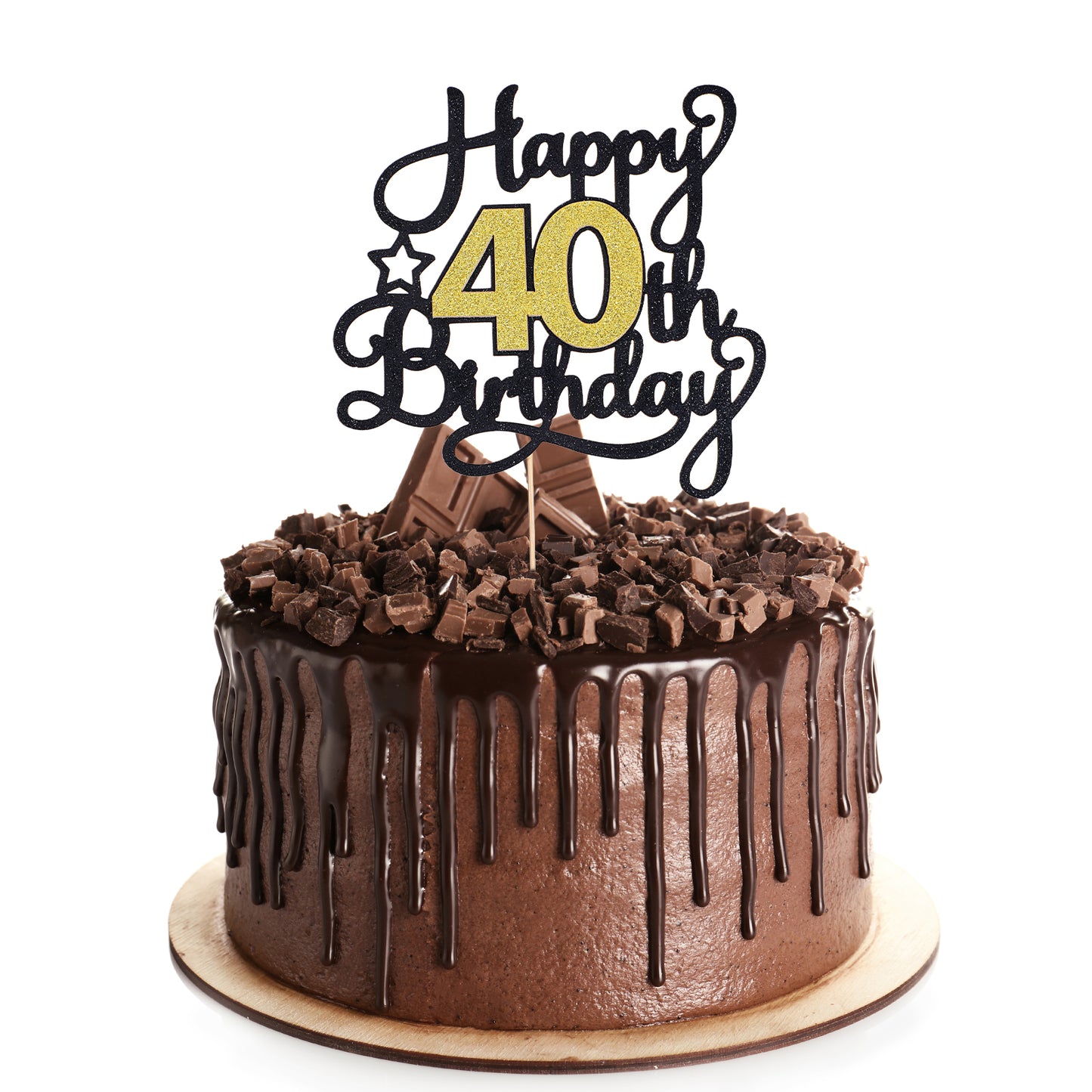 1 Pc Happy 40th Birthday Cake Topper Glitter Black & Gold, 40 Years Cake Topper for Women & Men, Happy 40th Birthday Decorations Cool 40 Year Old Birth Decor