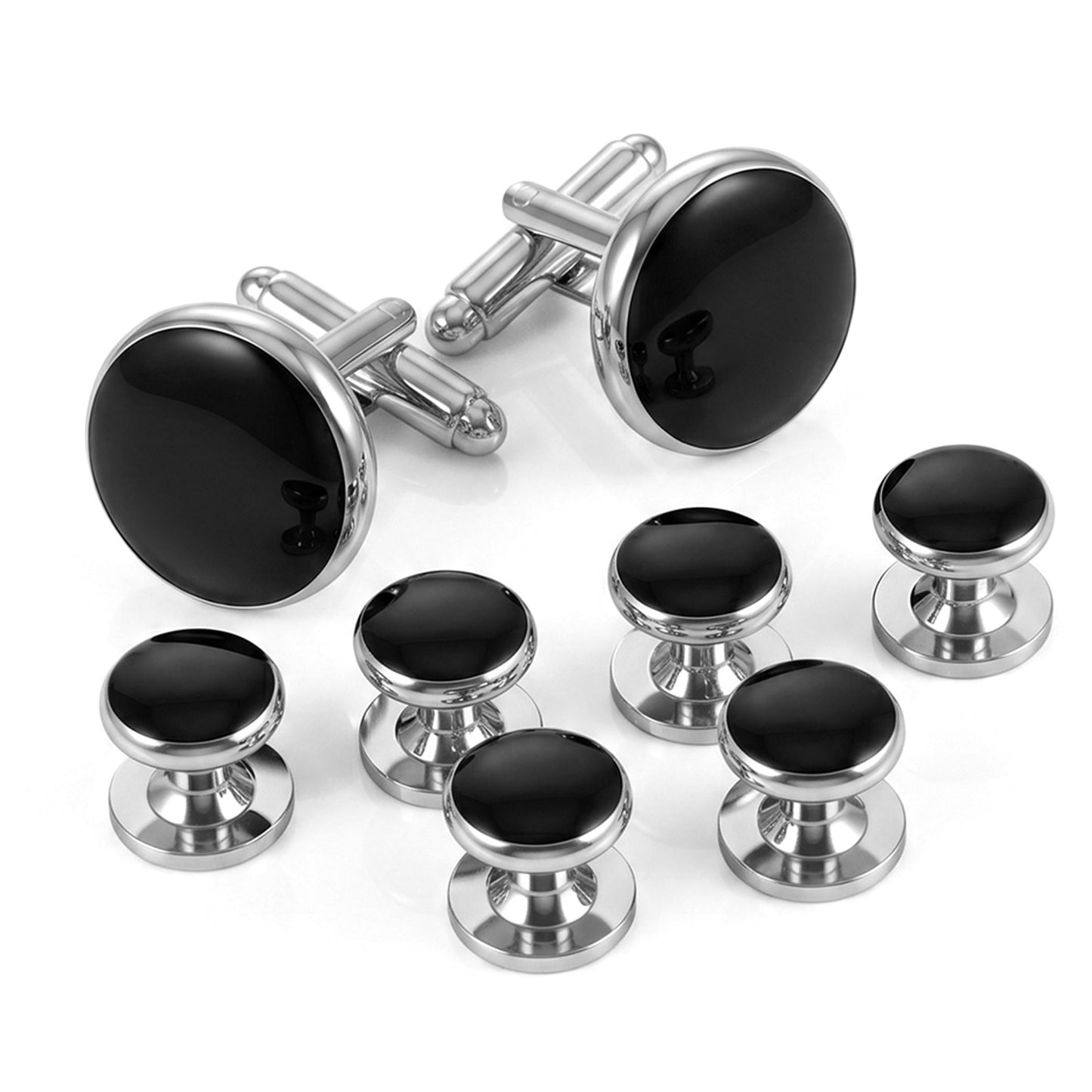Shimmeroo Tuxedo Studs and Cufflinks Set, Black Cufflinks for Men