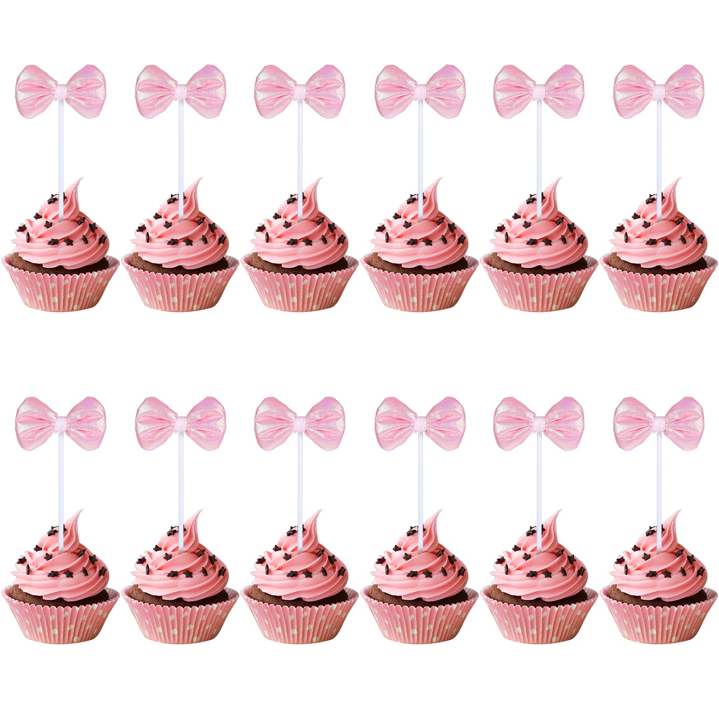 Tyqour 20PCS Pink Bow Cupcake Toppers Birthday Decorations, Bow Cake Topper Decorations for Baby Shower, Bridal Shower, Wedding, and Girl's Birthday Party Supplies(Dark pink)