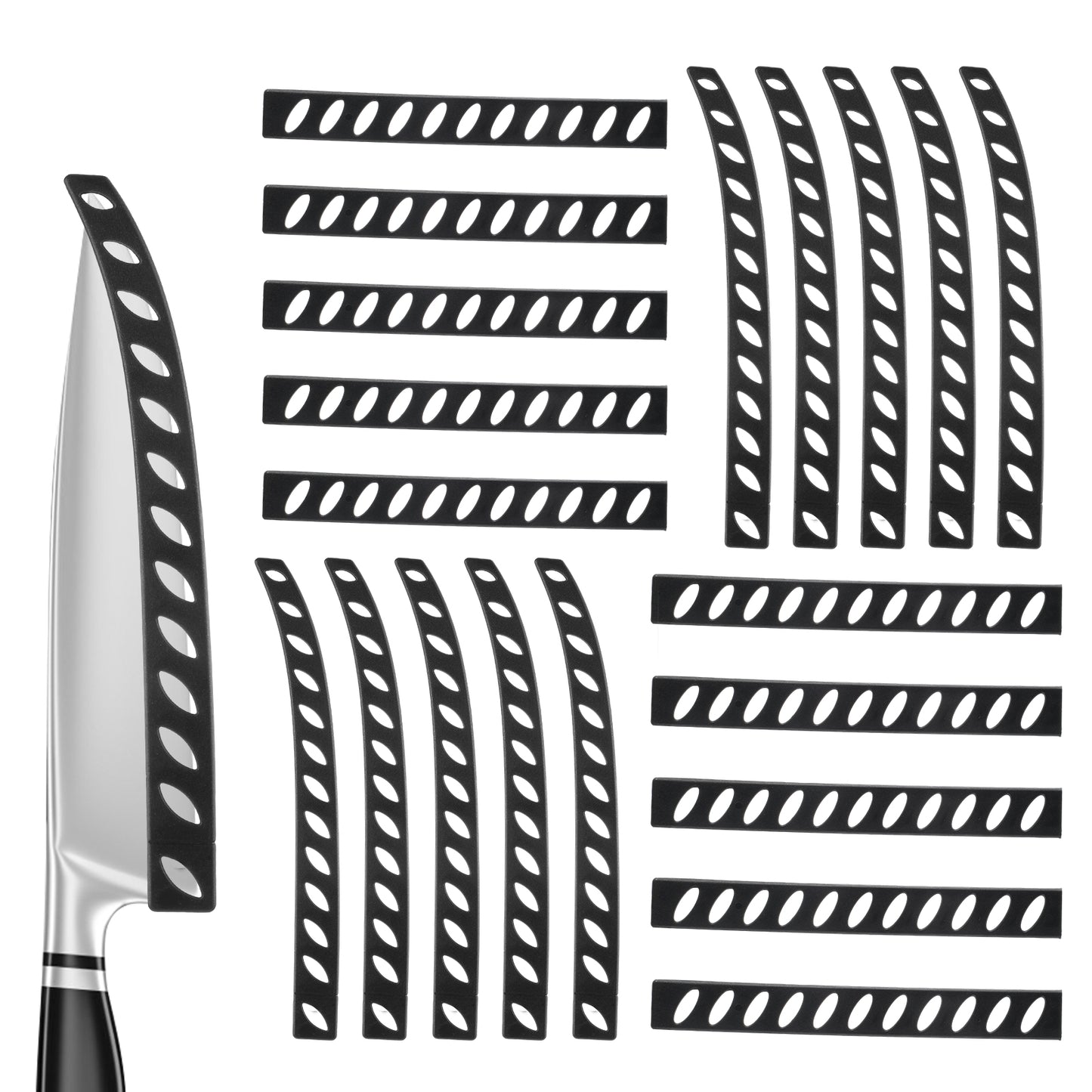 Bremorou 20 Pack Safety Knife Cover Sleeves Knives Edge Guard Blade Protector Kitchen Universal Knife Sheath Blade Cover for Kitchen Knives Chef Bread Utility Paring Black 2 Sizes PP Material