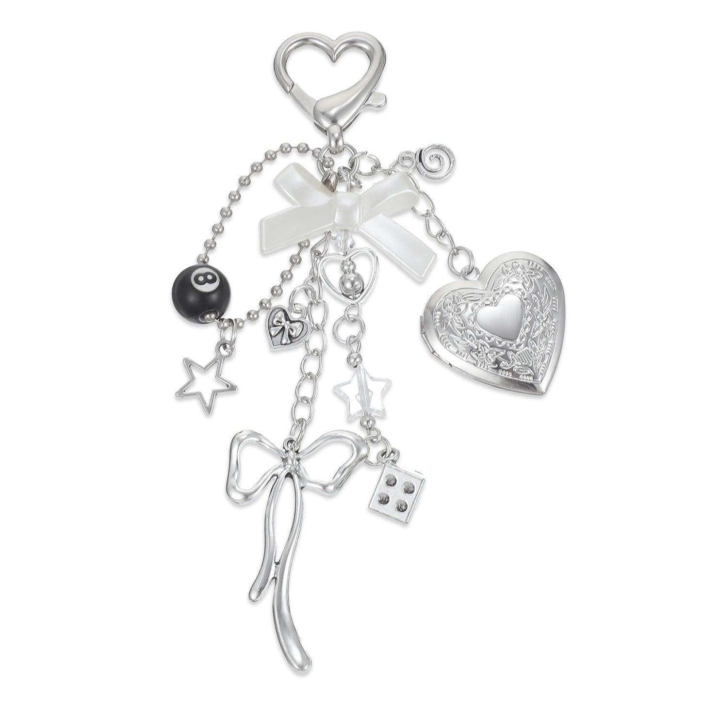 Matwsec Locket Keychain Cute Silver Bag Charms Y2k Aesthetic Keychain Purse Charm Accessories for Women Keys Purse Handbag Backpack