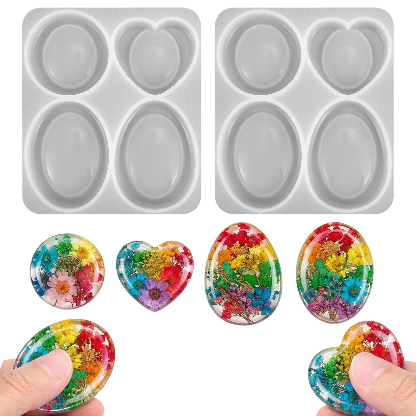 Ymapinc Epoxy Resin Moulds Silicone, 2pcs 4 Designs DIY Thumb Worry Stone Silicone Moulds, Rock/Gemstone Shapes, Epoxy Molds for Resin Casting