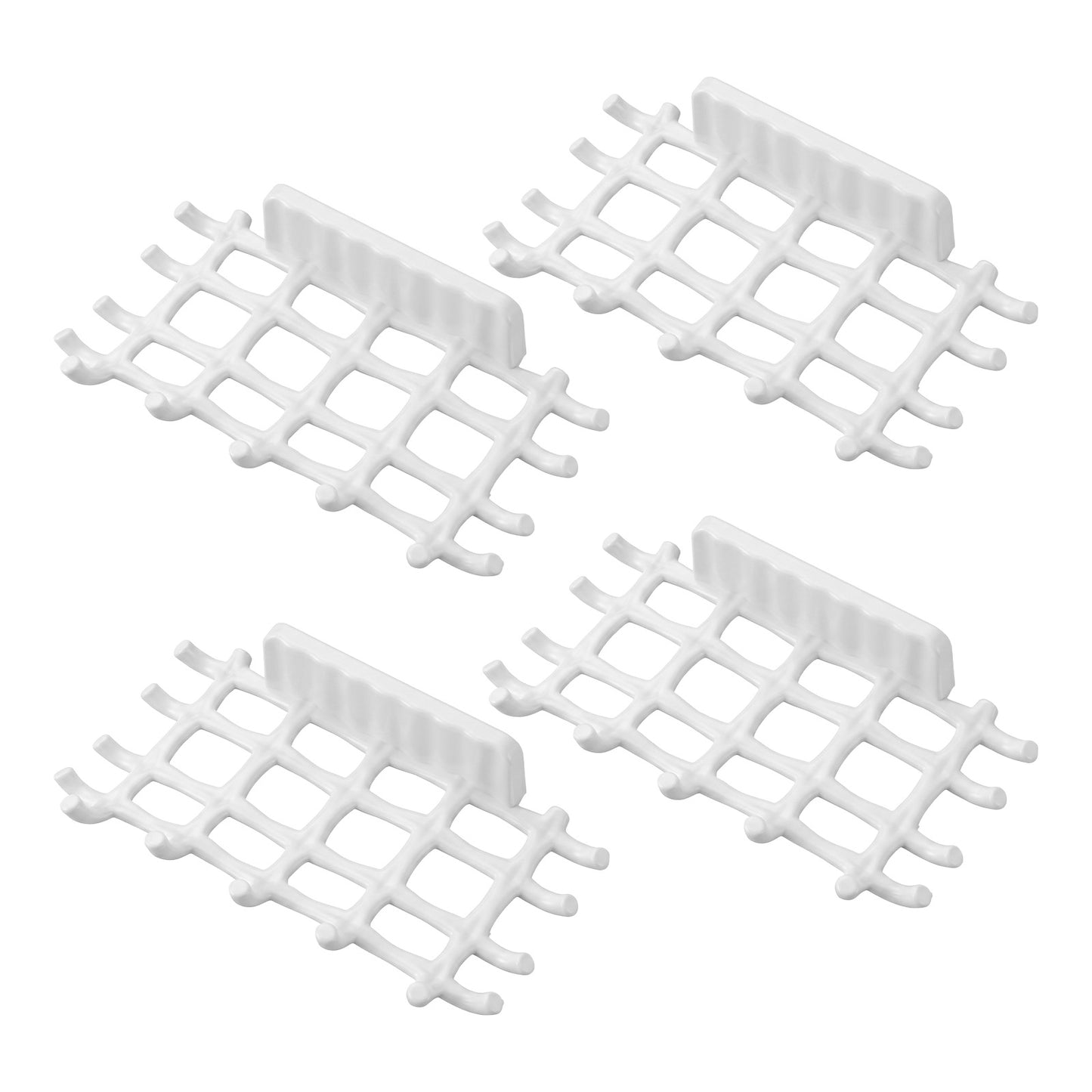 4Pcs Adhesive Bar Soap Holder, No-Drill Wall Mounted Soap Rack White, Self-Draining Soaps Dish, Plastic Shower Soaps Rack Grid with Hooks for Bathtub Kitchen