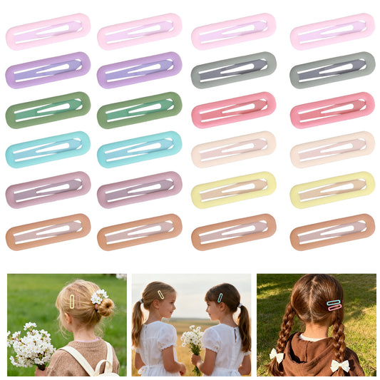 24PCS Small Rectangle Hair Barrettes for Women, Snap Hair Clips for Thin Fine Hairs, Matte Mix Colors