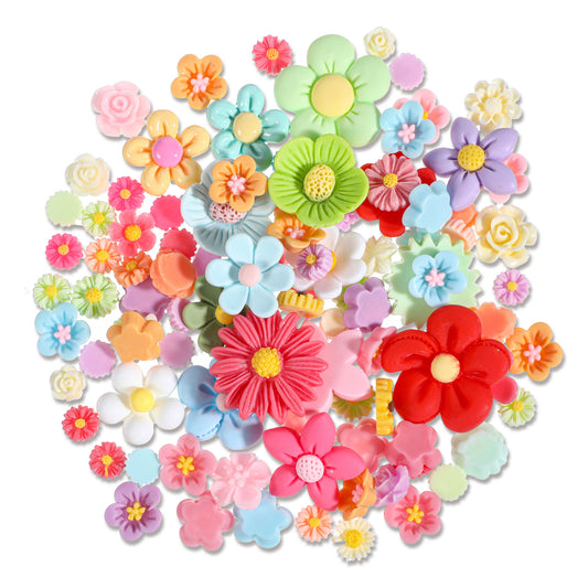 Teaaha 100 PCS Flatback Resin Flower Charms, Mini Daisy Resin Beads Cabochons Embellishment Mixed Colors for DIY Craft Jewelry Making Scrapbooking Hair Clip Decor