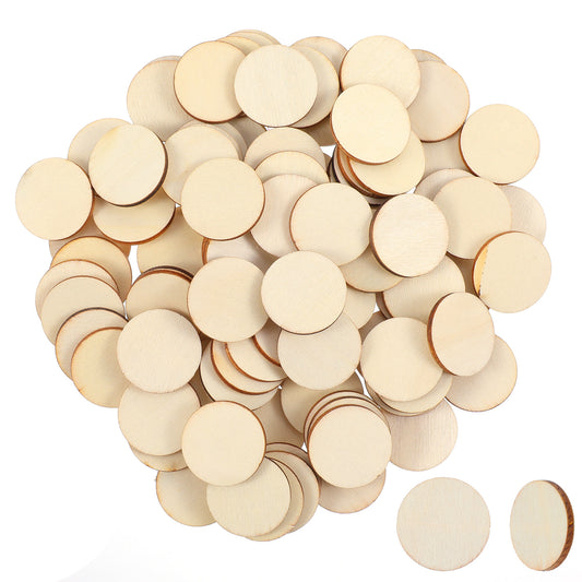 100 Pcs Unfinished Wood Circle Round Disc, Blank Natural Wooden Cutout Ornaments Circle Wood Pieces Ornaments for DIY Craft Art Supplies, 1 Inch