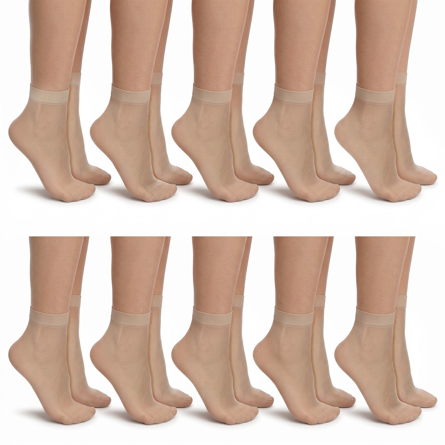 Ymapinc 10 Pairs Sheer Ankle Socks, No Show Breathable Nylon for Women, Short Invisible Stockings, Ultra-Thin Transparent Skin Color Socks for High Heels