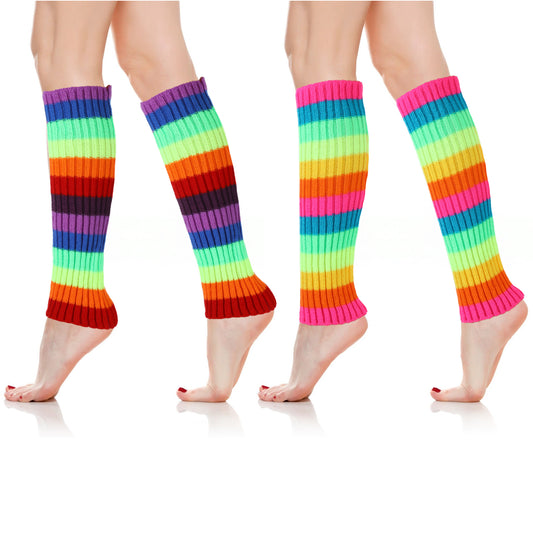 Teaaha Rainbow Leg Warmers for Women, Knit Legwarmers 80s Style Neon Accessories for Girls, Plus Size Colorful Fur Leg Warmers