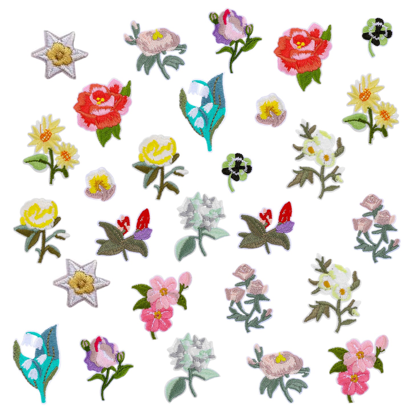 Ouligay 28PCS Flower Iron on Patches 14 Patterns Floral Embroidery Patches Iron on/Sew on Applique Patche Decorative for Bags Jeans Clothing Hat Jacket