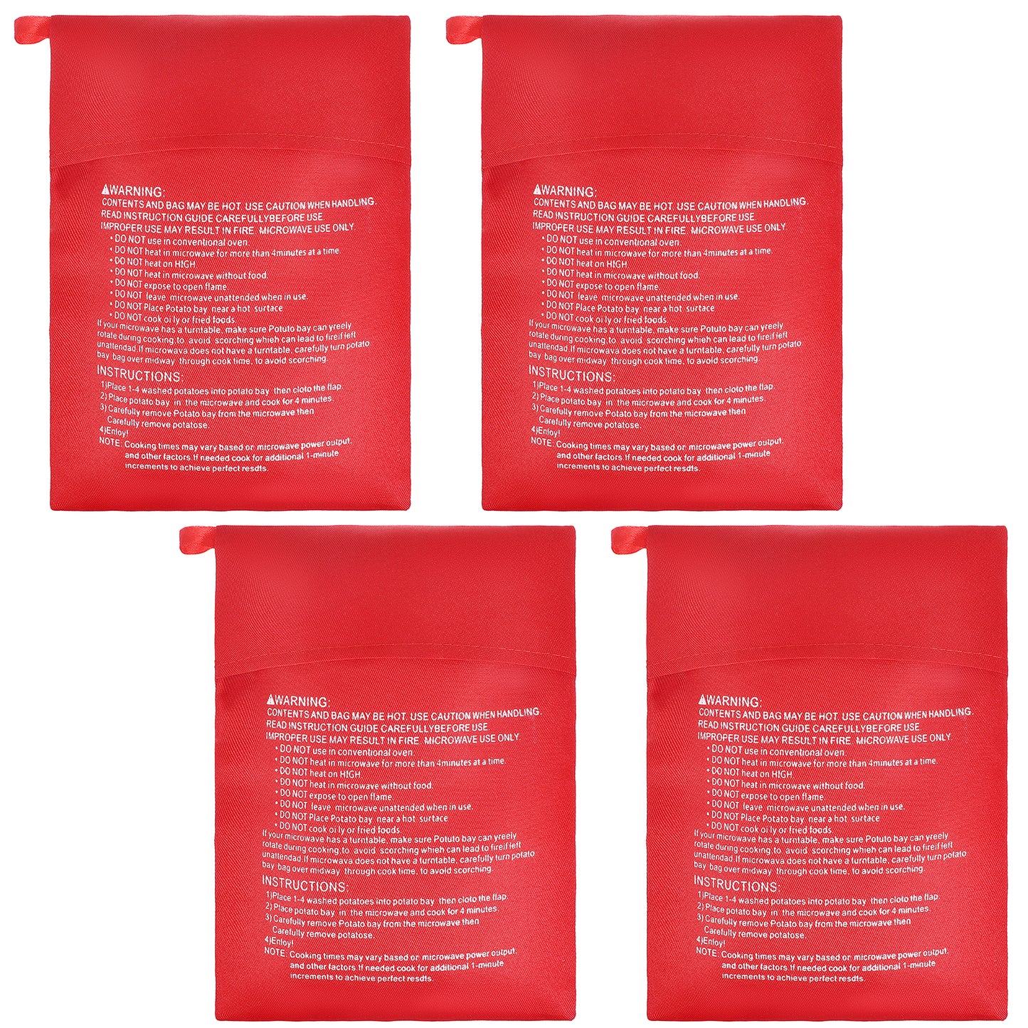 4 Pcs Baked Potato Microwave Bag Reusable Microwave Cooker Pouch Potato Bag Quick-Cook Easy Kitchen Gadget Cooker for Fluffy Sweet Potatoes Red Baked Pouch