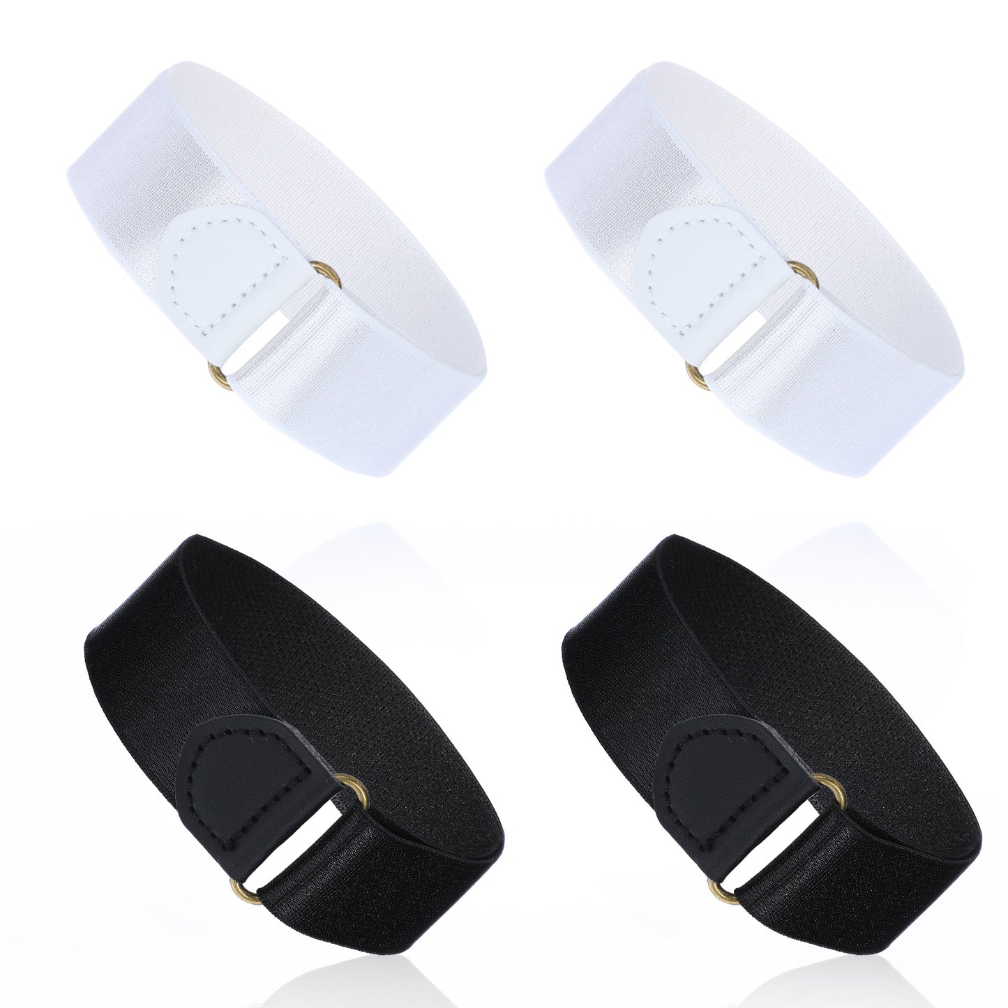 2 Pairs Elastic Adjustable Armband, Anti-Slip Shirt Sleeve Holders for Men and Women, Stretchy Sleeve Garters for Business, Bartenders, Teachers Black, White